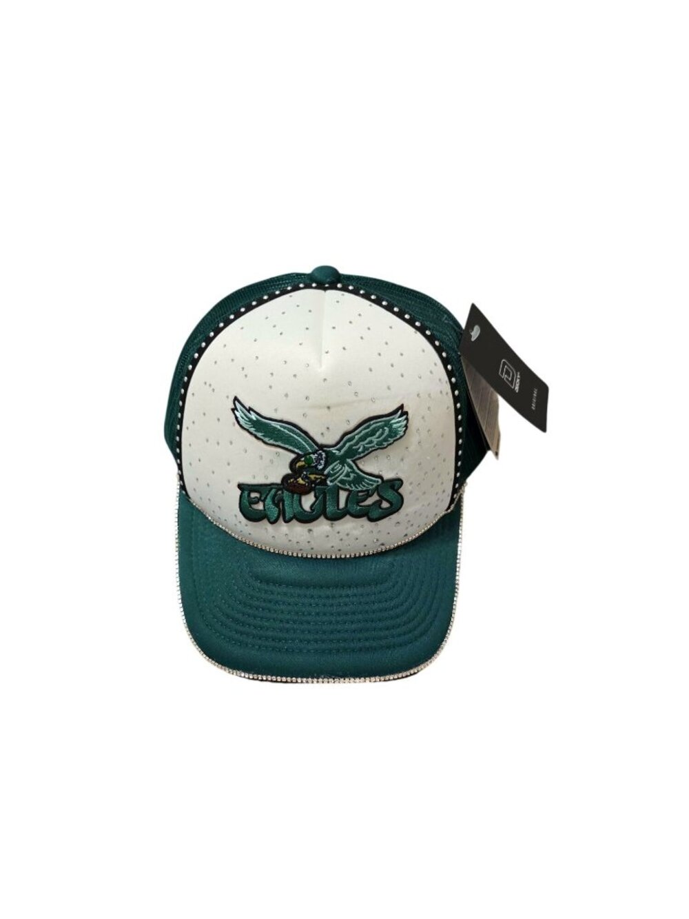 NWT - Philadelphia Eagles Rhinestone Adjustable Trucker Cap Green & White Mesh S